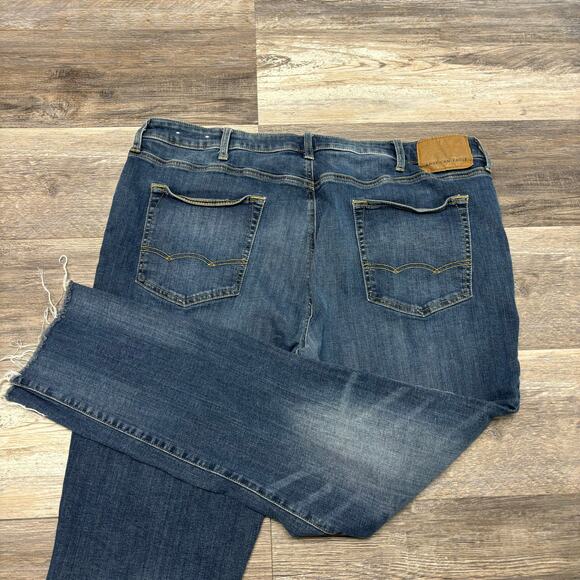 American‎ Eagle Flex Dark Wash Faded Blue Mens 40x29 Frayed Hem Skinny Jeans - Picture 1 of 14